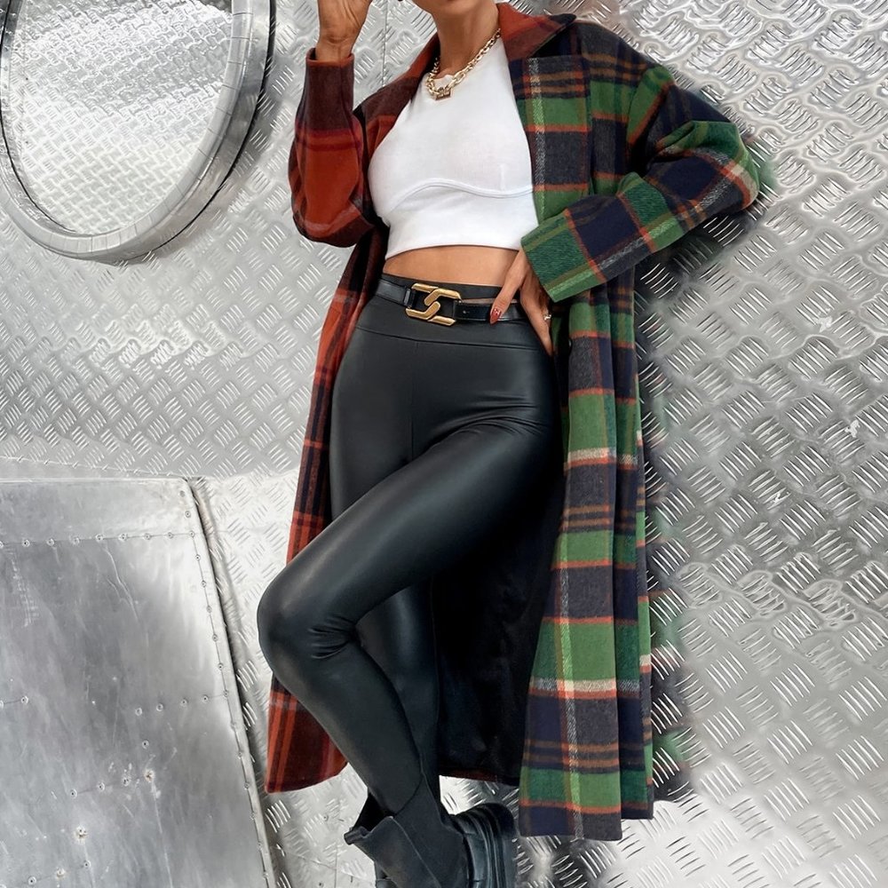 TRENDY GIRL Plaid Print Button Front Overcoat / Ja - Picture 6 of 9